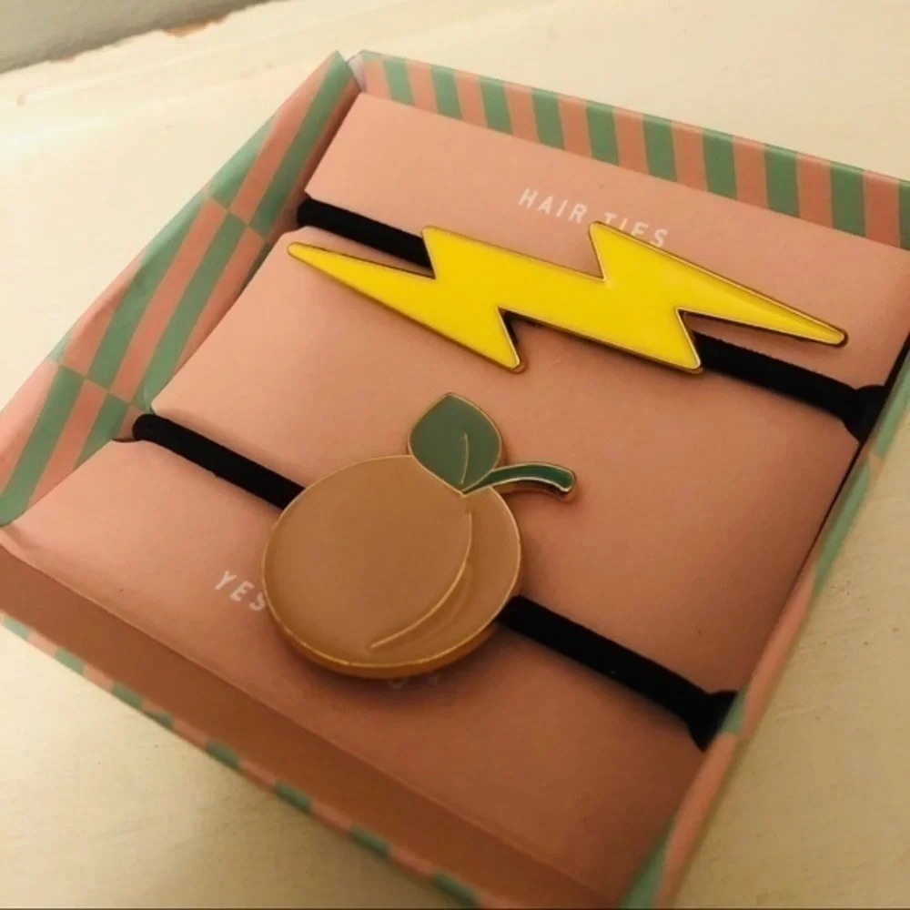 Peach and Lightning Bolt Hair Ties Elastic Hair Accessories NWT